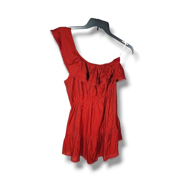 BAR III Women's Red Canyon One Shoulder Sleeve Ruffled Mini Dress Size Large NWT - Picture 4 of 7